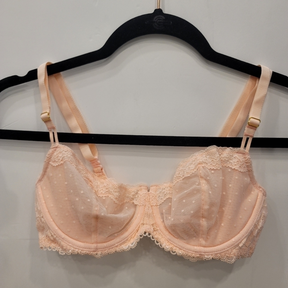 Nwt Peachy Keen Dobreva Sexy Lace Balconette Cross Back Bra Peach - 34c — image 2 of 8